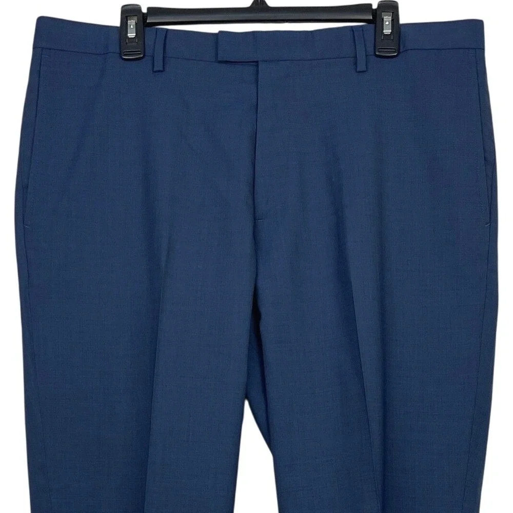 Banana Republic Mens 38x32 Slim Fit WOOL Navy Blue Plaid Stretch‎ Dress Pants